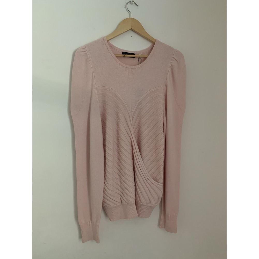 NWT ELIE Tahari Women Puff Sleeve Sweater Sz XL Petal Pink Faux Wrap Quiet Luxe